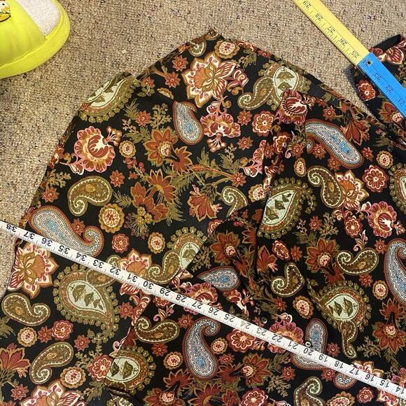 Spense Women Button Up Shirt 1X Black Brown Paisley Hi Low Coastal Sheer Long Sl - Picture 3 of 9